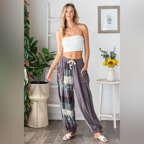 Oli & Hali Patchwork Jogger Pants in Mineral Wash Navy - Picture 3 of 10